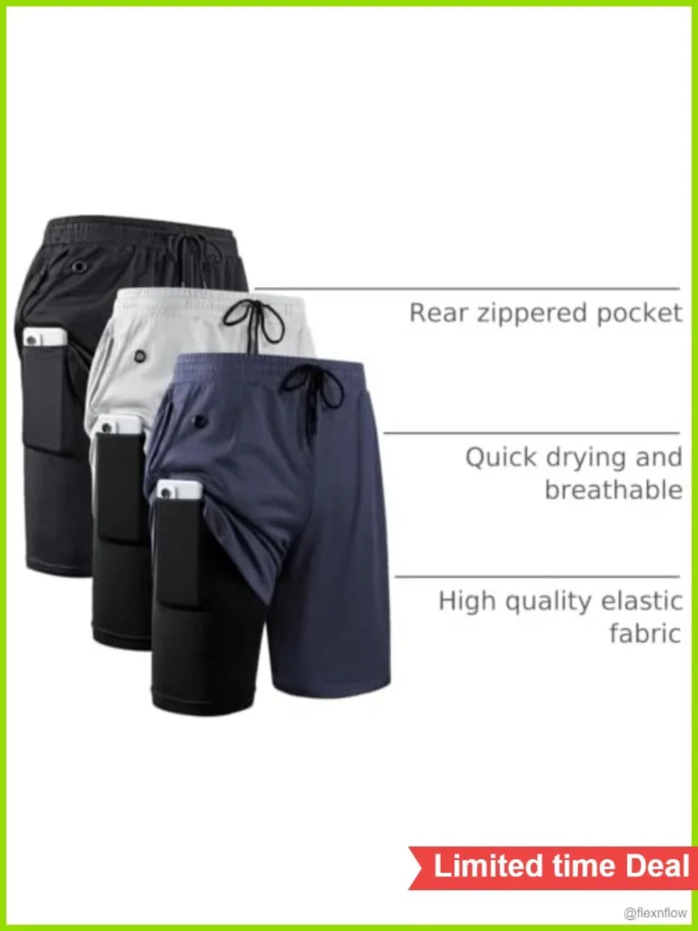 2 in 1 Running Shorts with Side Pockets Quick Dry Athletic Workout